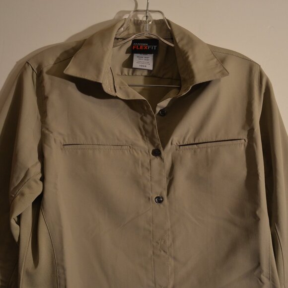ARAMARK FLEXFIT Gray-Tan Polyester Long Sleeves Buttons-Down Shirt Women's XSMR - Picture 4 of 7